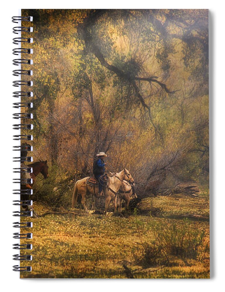 Cowboys Spiral Notebook featuring the photograph Into the Light by Priscilla Burgers