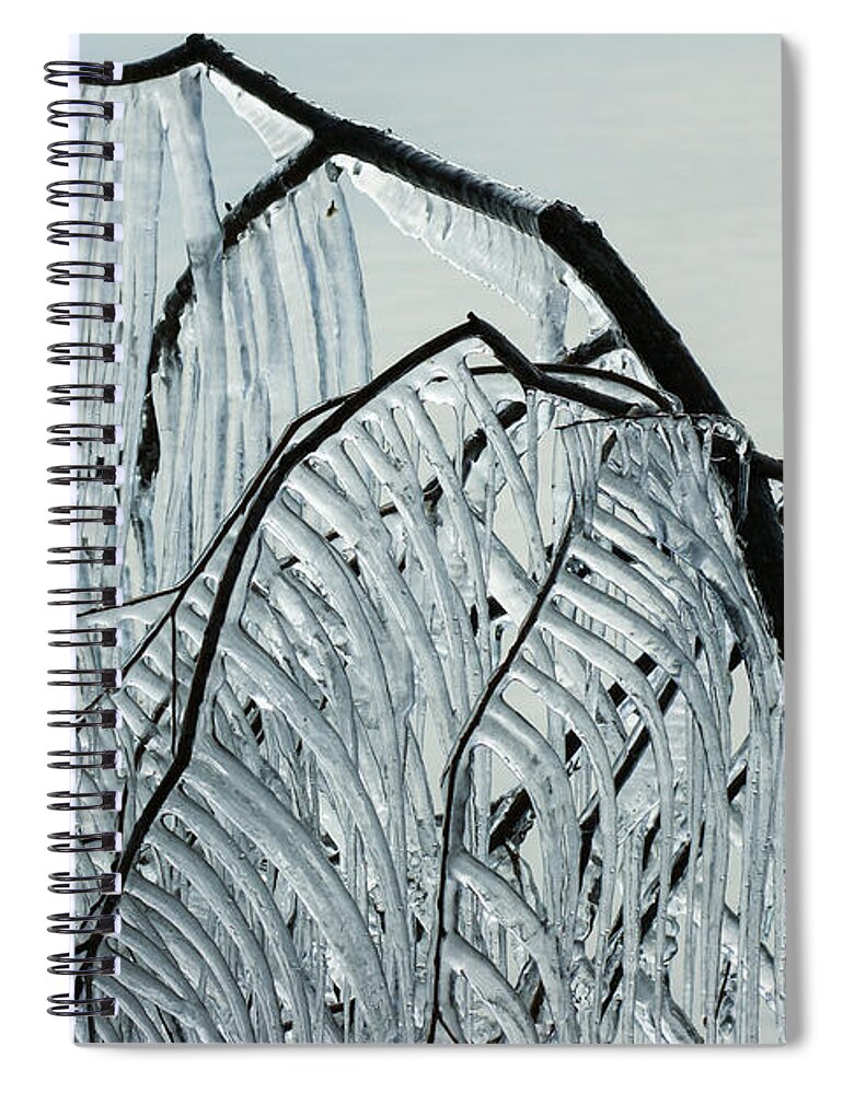 Intricate Ice Curtains Spiral Notebook featuring the photograph Intricate Ice Curtains by Georgia Mizuleva