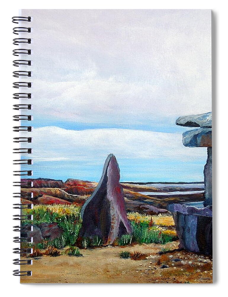 Stone Landmark Spiral Notebook featuring the painting Inukshuk by Marilyn McNish