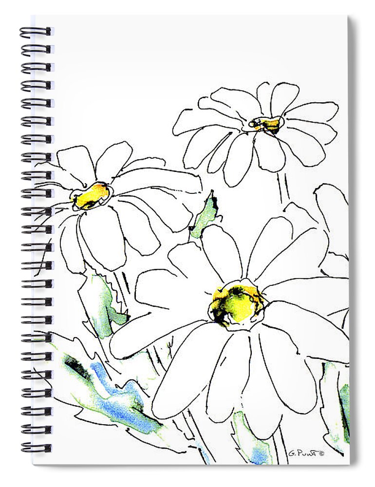 Daisy Spiral Notebook featuring the drawing iPhone-Case-Flower-Daisy2 by Gordon Punt