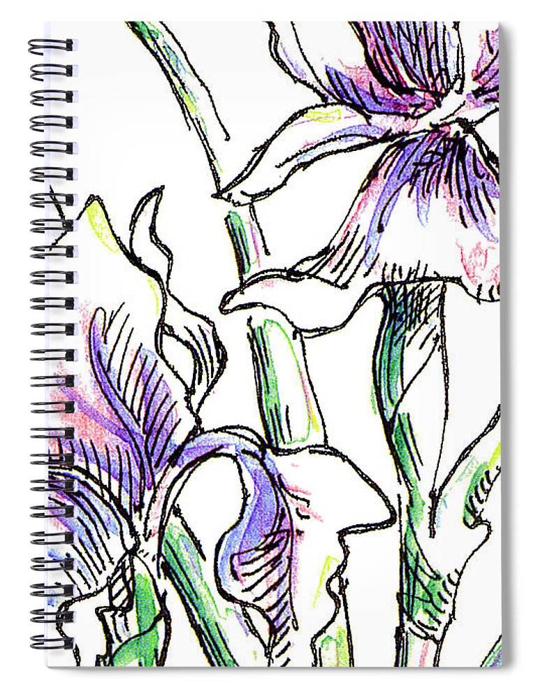 Fuchsia Spiral Notebook featuring the drawing iPhone-Case-Flowers-Iris2 by Gordon Punt