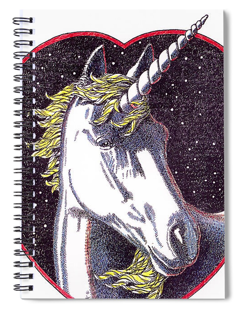 Unicorn Spiral Notebook featuring the drawing iPhone-Case-Unicorn-2 by Gordon Punt