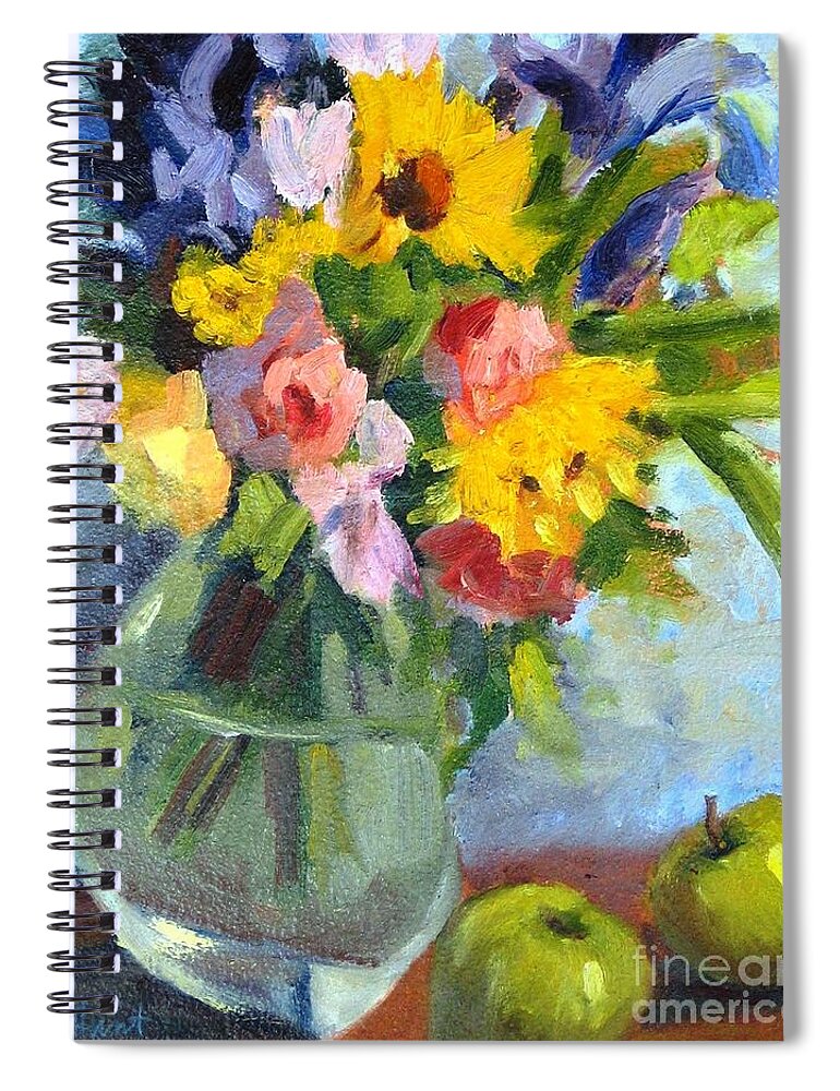 Sunflowers Spiral Notebook featuring the painting Irises and Apples by Maria Hunt