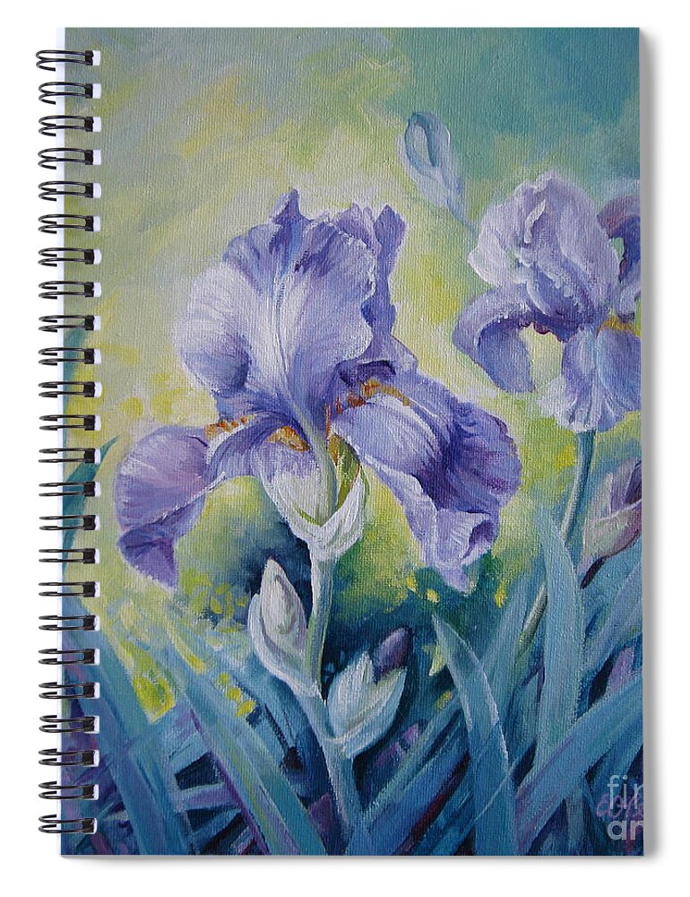 Iris Spiral Notebook featuring the painting Irises by Elena Oleniuc