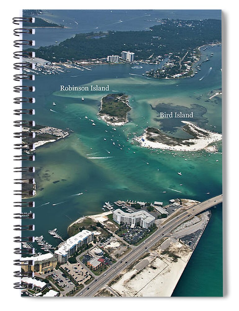 Aerial Spiral Notebook featuring the photograph Islands of Perdido - Labeled by Gulf Coast Aerials -