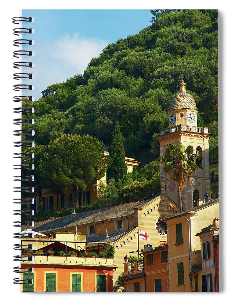 Tranquility Spiral Notebook featuring the photograph Italian Belltower In Portofino by Roman Makhmutov