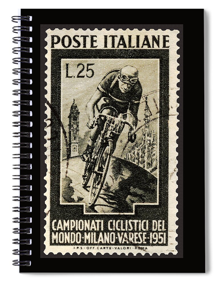 Cycling Spiral Notebook featuring the photograph Italian Racing Bicyclist on Postage Stamp by Phil Cardamone