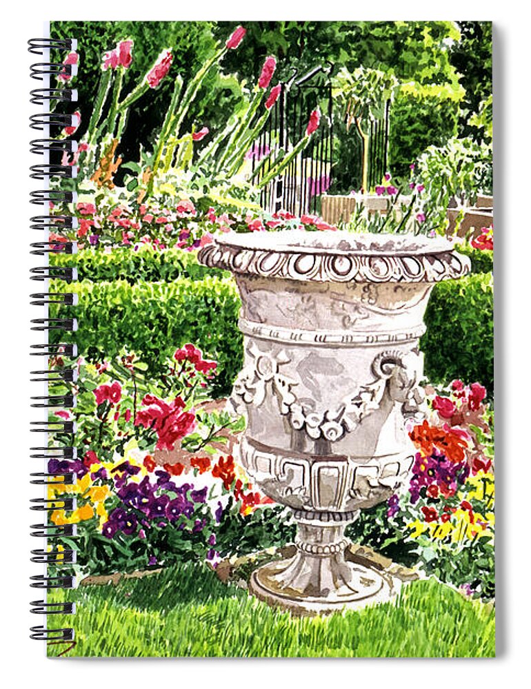 Flowers Spiral Notebook featuring the painting Italian Urn Royal Roads by David Lloyd Glover