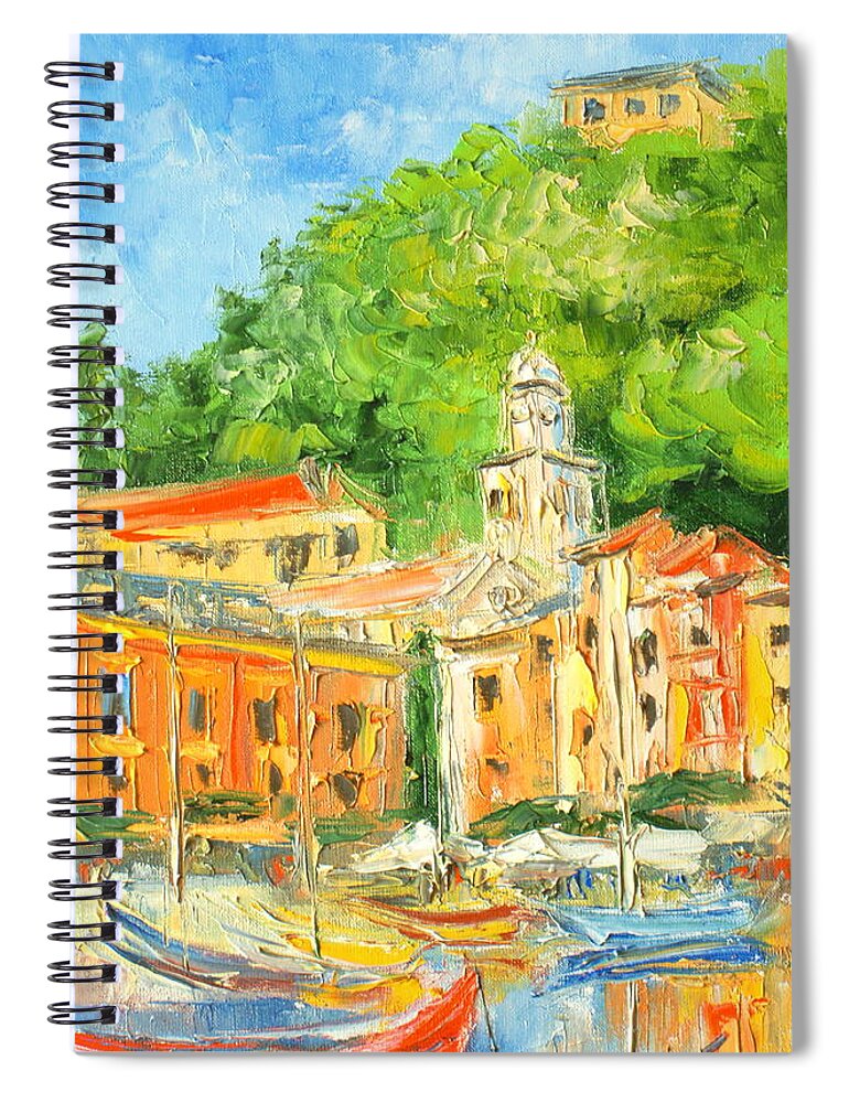 Portofino Spiral Notebook featuring the painting Italy - Portofino by Luke Karcz