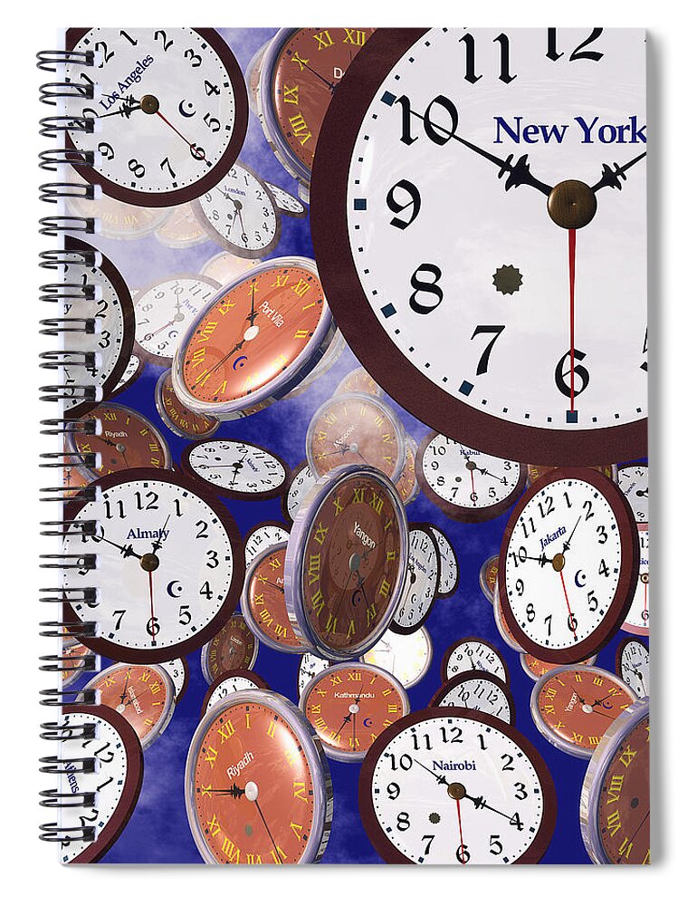 Clocks Spiral Notebook featuring the digital art It's Raining Clocks - New York by Nicola Nobile