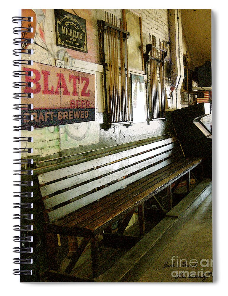 Jacks Pool Room Spiral Notebook featuring the photograph Jack's Bench by Lee Owenby