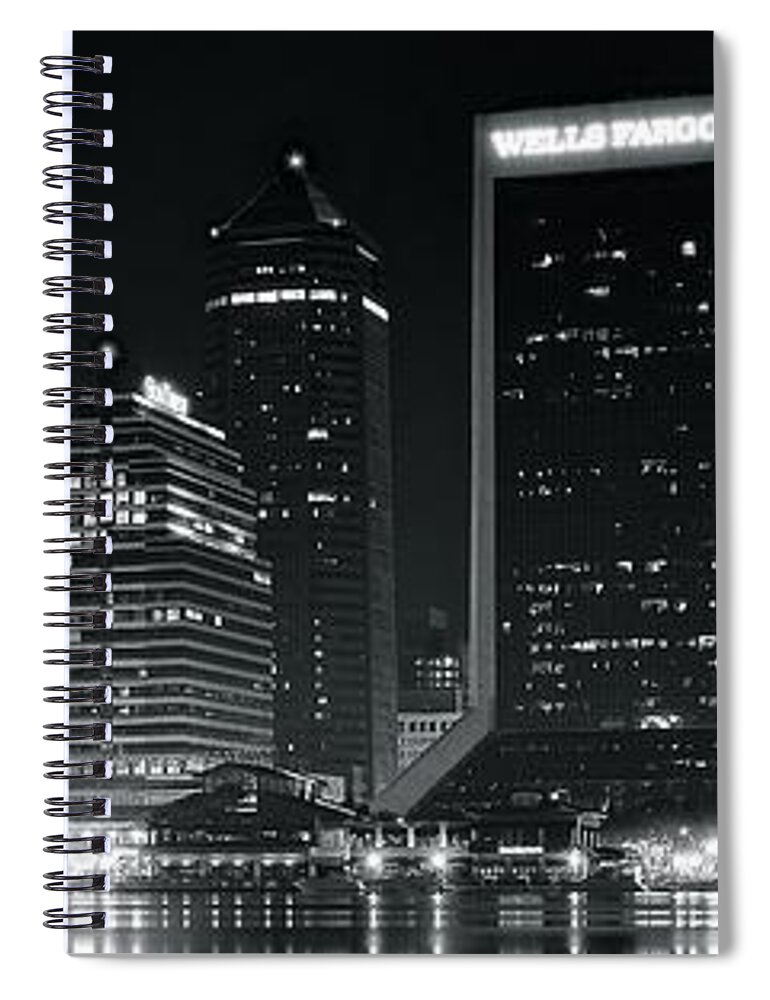 Jacksonville Spiral Notebook featuring the photograph Jacksonville Black and White Panorama by Frozen in Time Fine Art Photography
