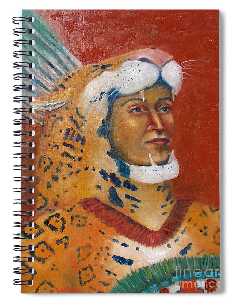 Aztec Spiral Notebook featuring the painting Jaguar Knight Popoca by Lilibeth Andre