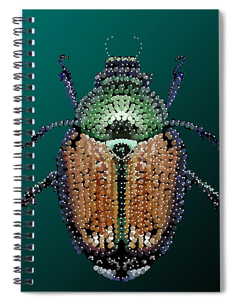 Japanese Beetle Spiral Notebook featuring the digital art Japanese Beetle Bedazzled II by R Allen Swezey