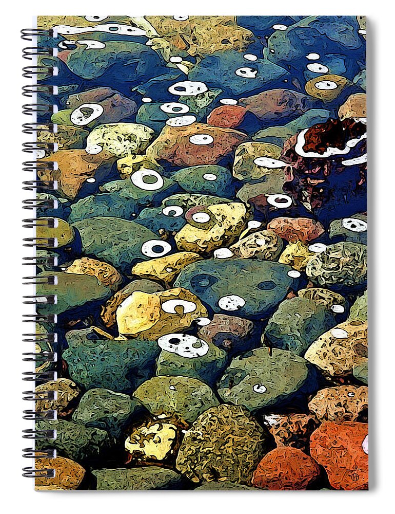 Japanese Garden Spiral Notebook featuring the digital art Japanese Garden Pool Rocks by Gary Olsen-Hasek