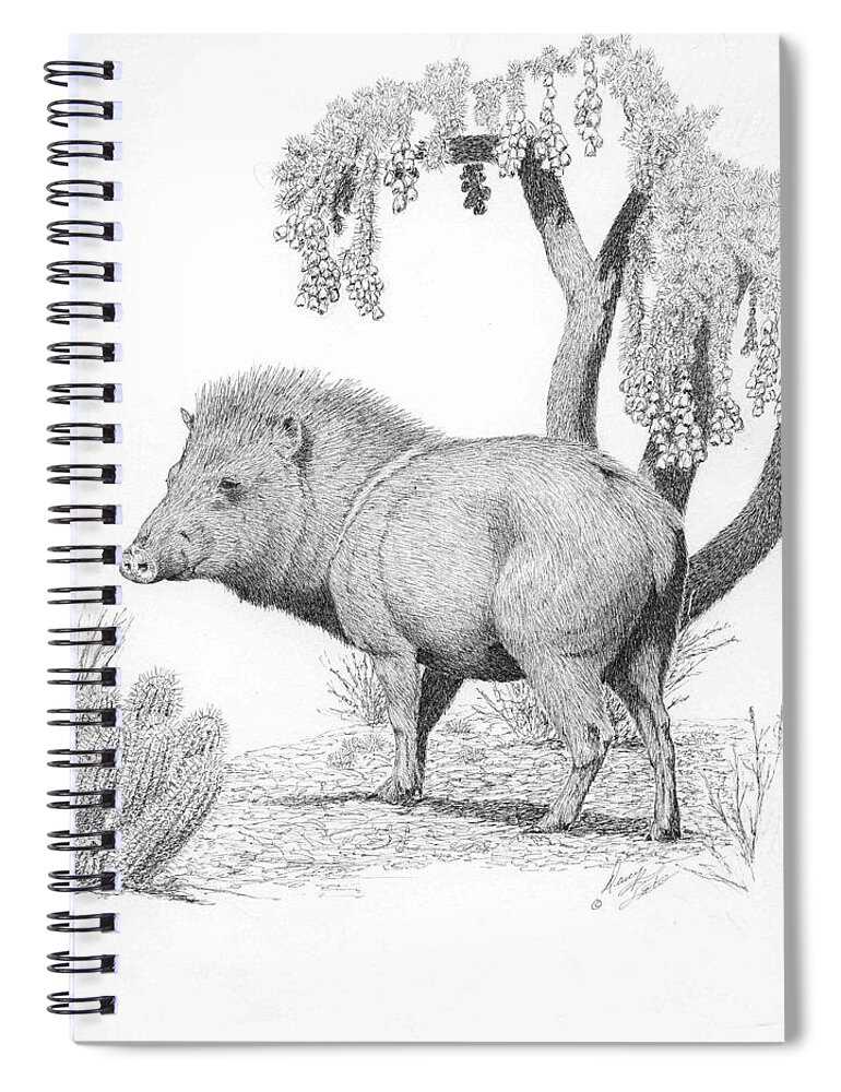 Javelina Spiral Notebook featuring the drawing Javelina by Darcy Tate
