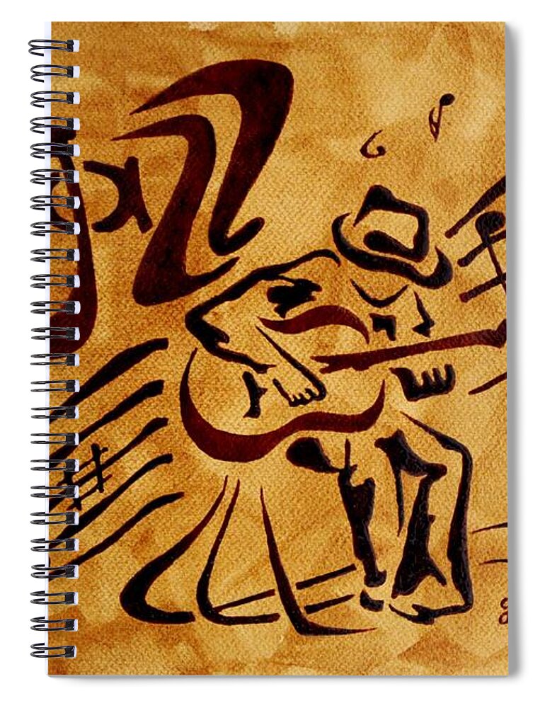 Guitar Singer Coffee Painting Abstract Spiral Notebook featuring the painting Jazz Abstract Coffee Painting by Georgeta Blanaru