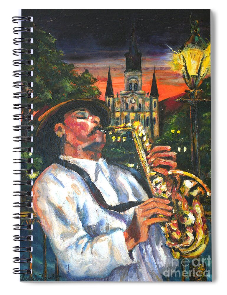 Jazz Spiral Notebook featuring the painting Jazz by Street Lamp by Beverly Boulet