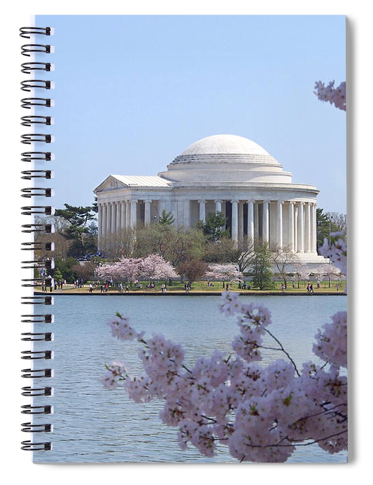 Landmarks Spiral Notebook featuring the photograph Jefferson Memorial - Cherry Blossoms by Mike McGlothlen