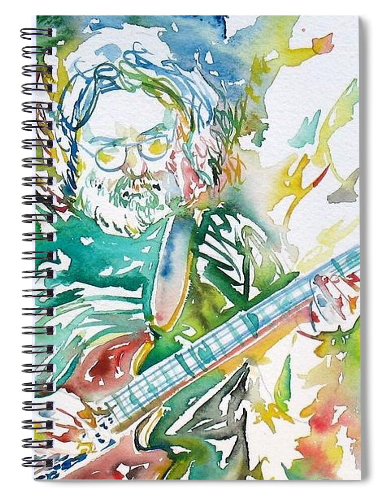 Jerry Spiral Notebook featuring the painting JERRY GARCIA PLAYING the GUITAR watercolor portrait.1 by Fabrizio Cassetta