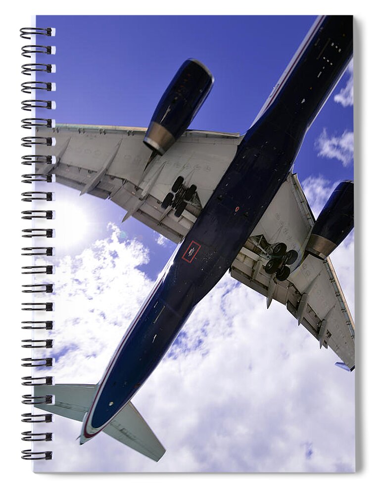 St Martin - Airplanes Spiral Notebook featuring the photograph Jet Under Belly 2 by Matt Swinden