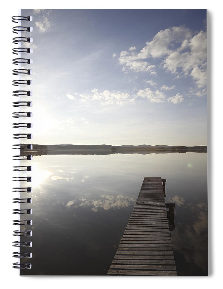 Anundsjoe Spiral Notebook featuring the photograph Jetty and double sun - available for licensing by Ulrich Kunst And Bettina Scheidulin