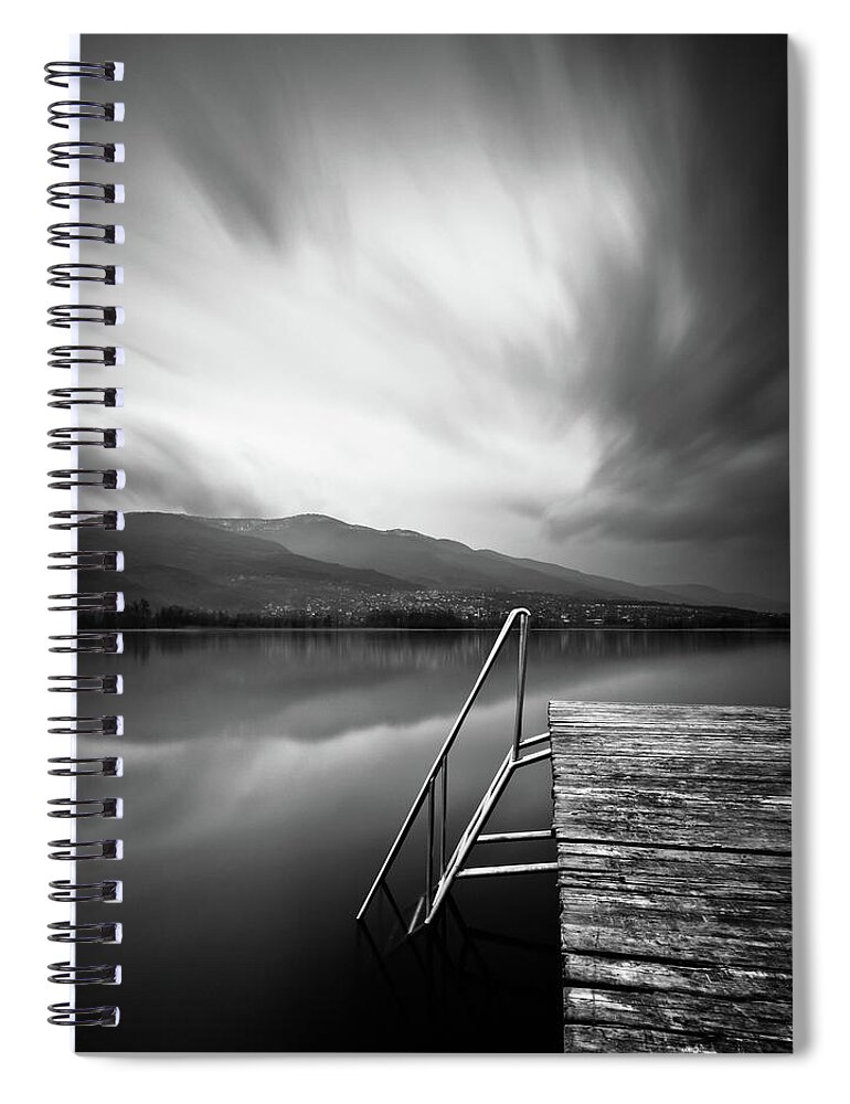 Black Color Spiral Notebook featuring the photograph Jetty On Lake by Adempercem