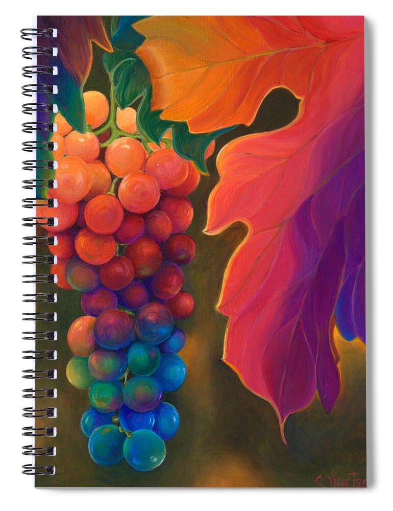 Multi-colored Spiral Notebook featuring the painting Jewels of the Vine by Sandi Whetzel