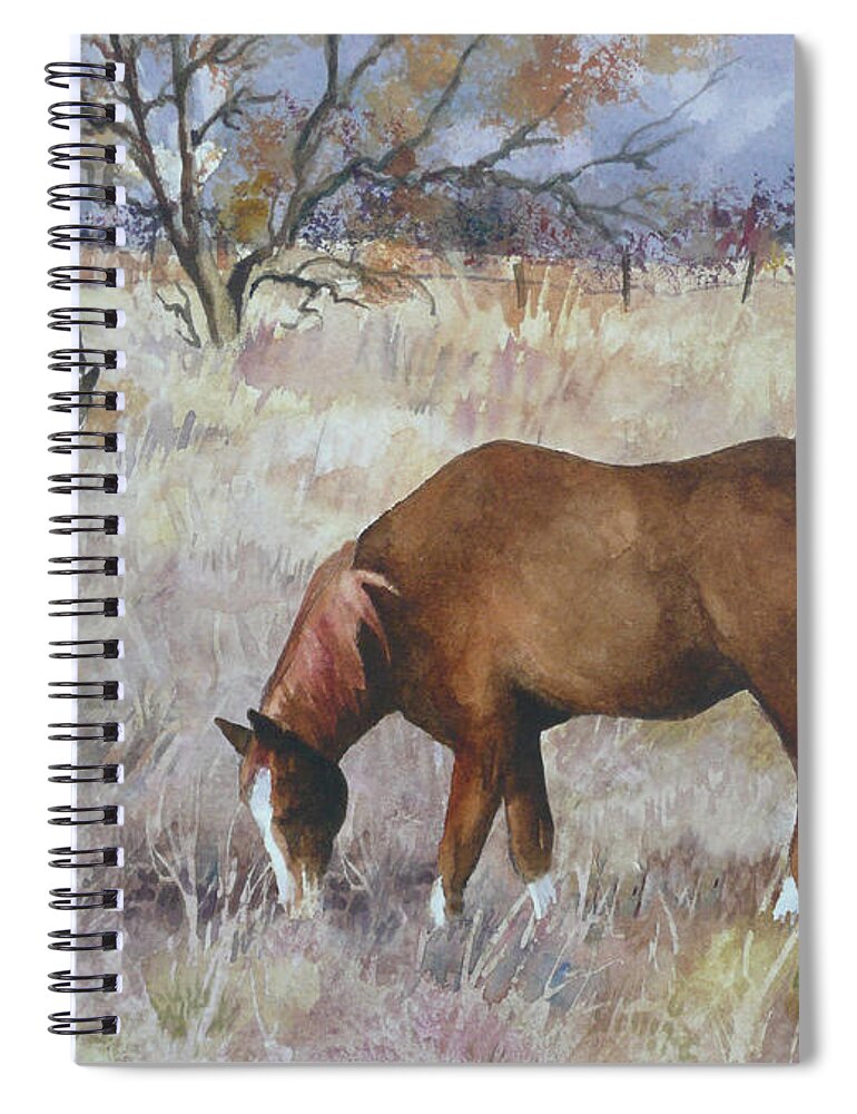 Horse Painting Spiral Notebook featuring the painting Jill's Horses on a November Day by Anne Gifford