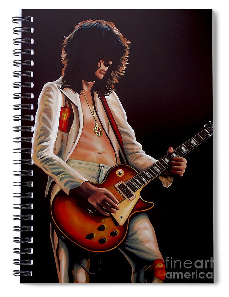 Jimmy Page Spiral Notebook featuring the painting Jimmy Page in Led Zeppelin Painting by Paul Meijering