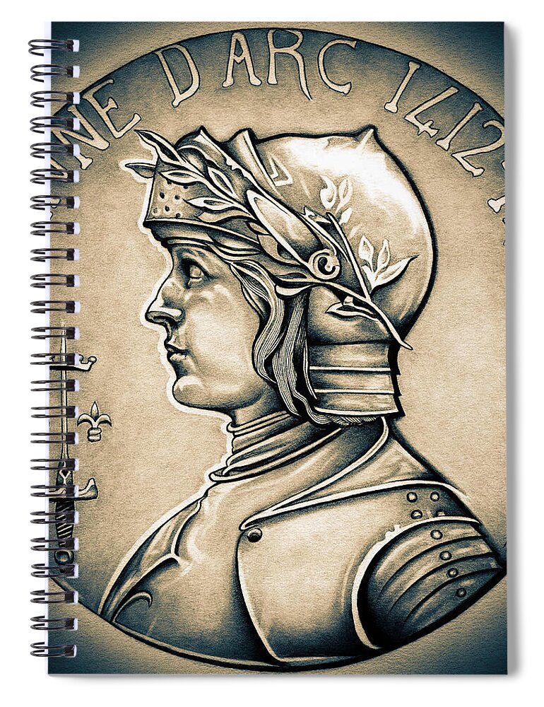 Coin Spiral Notebook featuring the drawing Joan of Arc - Middle Ages by Fred Larucci