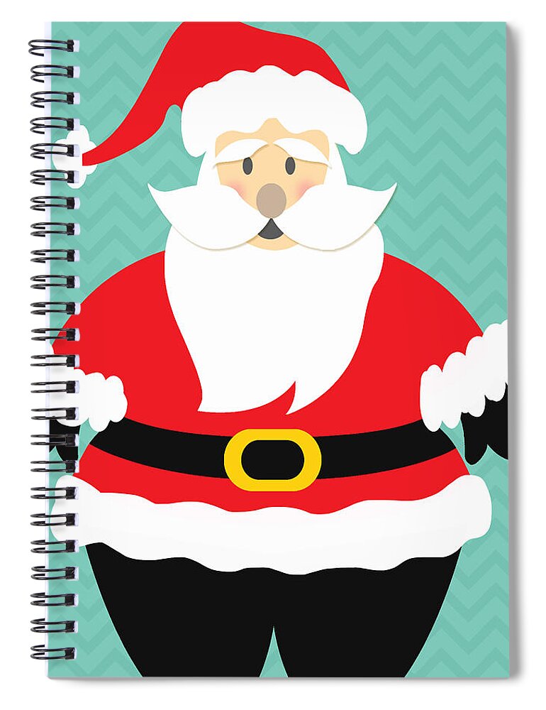 Santa Spiral Notebook featuring the mixed media Jolly Santa Claus by Linda Woods