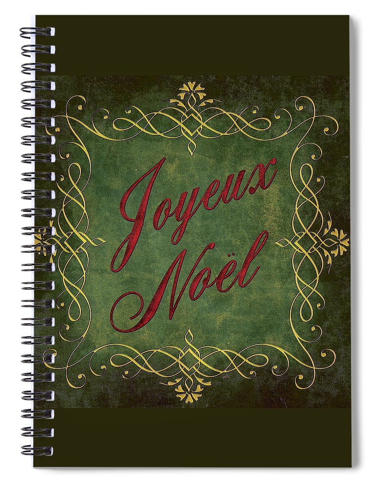 Joyeux Noel Spiral Notebook featuring the digital art Joyeux Noel in Green and Red by Caitlyn Grasso