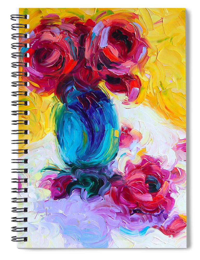 Rose Spiral Notebook featuring the painting Just Past Bloom - roses still life by Talya Johnson