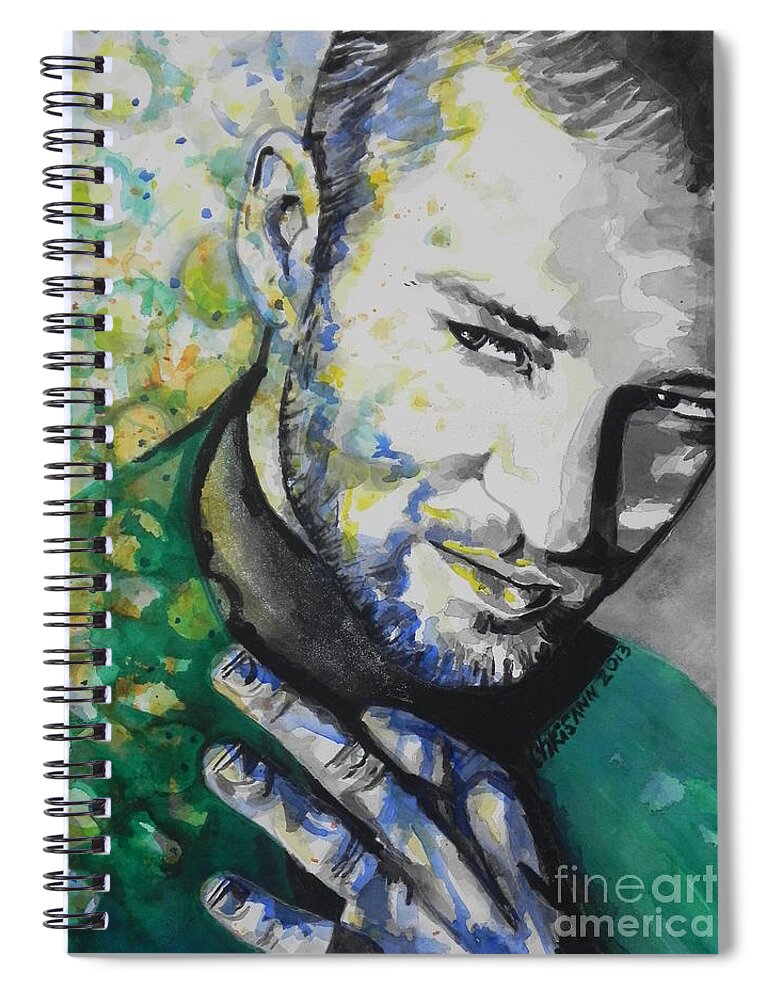 Watercolor Painting Spiral Notebook featuring the painting Justin Timberlake...01 by Chrisann Ellis