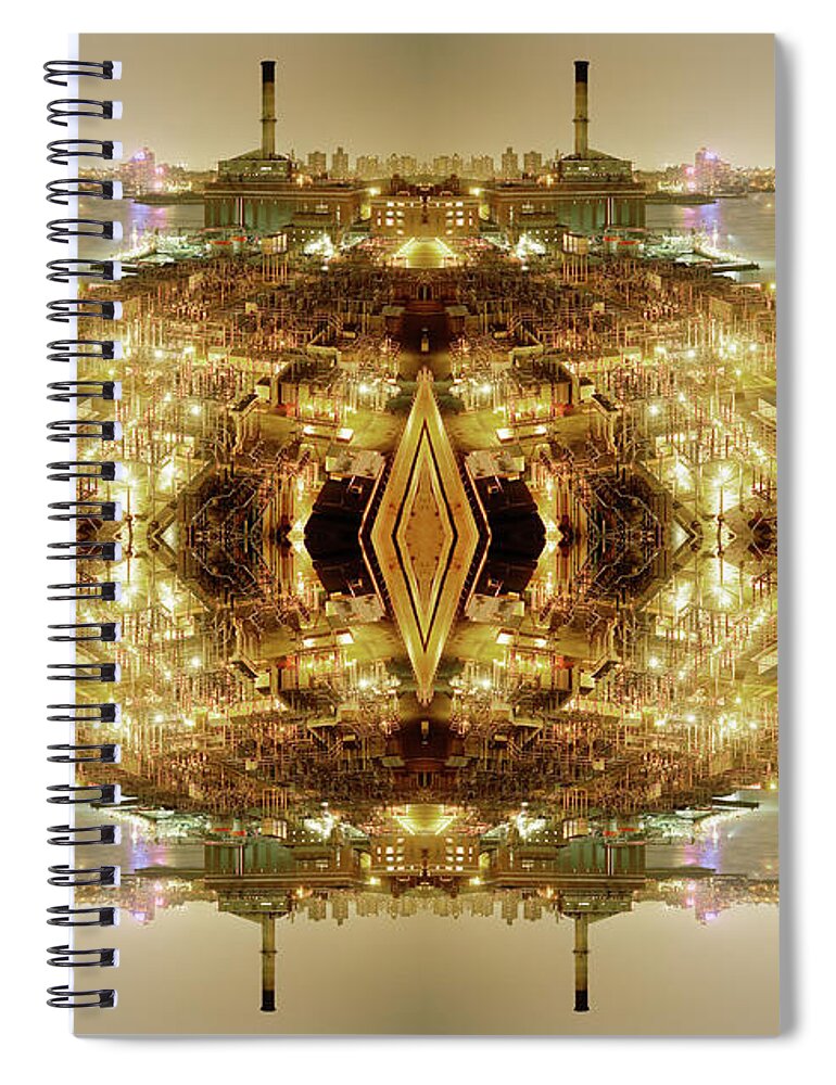 Outdoors Spiral Notebook featuring the photograph Kaleidoscope Image Of Brooklyn At Night by Silvia Otte
