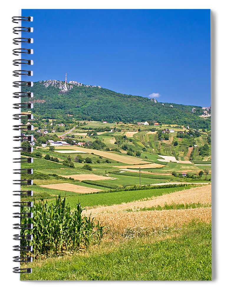 Croatia Spiral Notebook featuring the photograph Kalnik mountain agricultural green landscape by Brch Photography