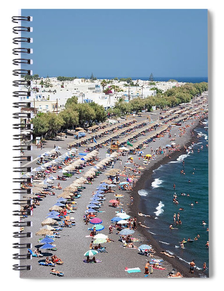 Water's Edge Spiral Notebook featuring the photograph Kamari Beach, Santorini, Greece by David Clapp