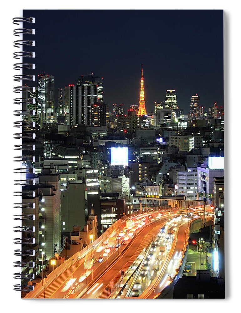 Tokyo Tower Spiral Notebook featuring the photograph Kayabacho With Tokyo Tower by Krzysztof Baranowski