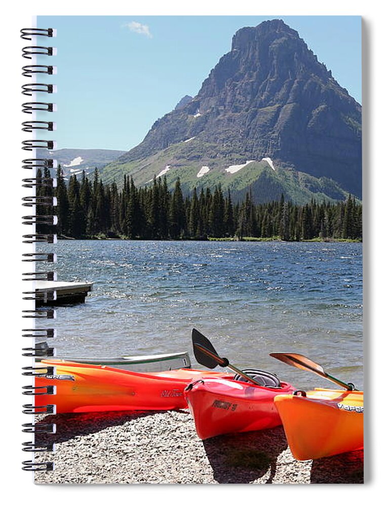 Glacier National Park Spiral Notebook featuring the photograph Kayaks at Lower Two Medicine Lake by Carol Groenen