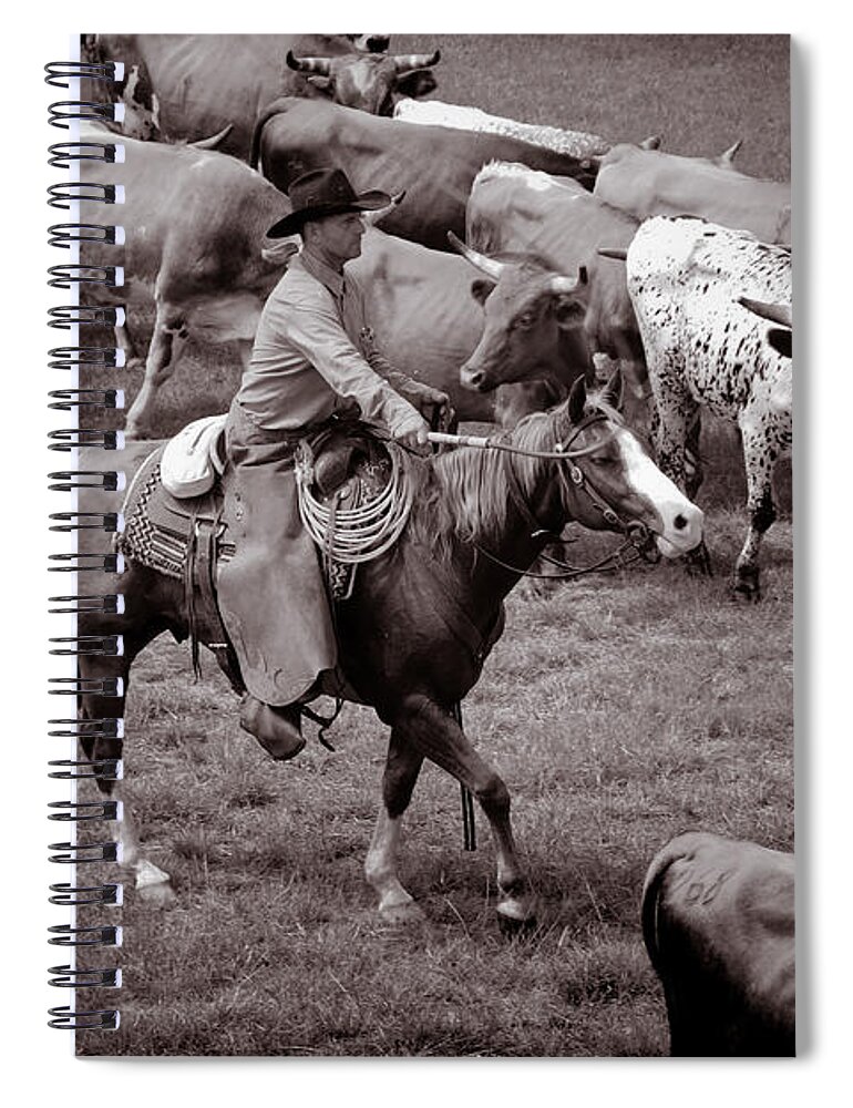 Cowboy Photograph Spiral Notebook featuring the photograph Keep em moving by Toni Hopper