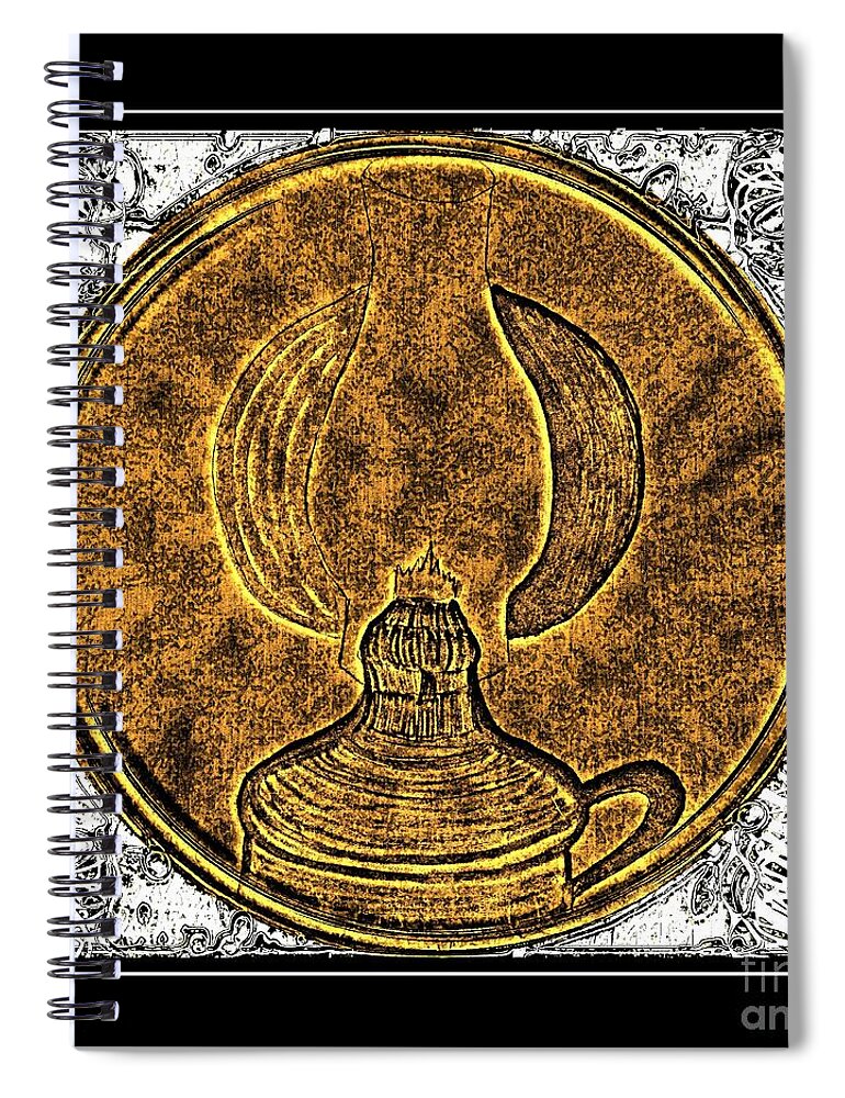 Kerosene Lamp - Brass Etching Spiral Notebook featuring the photograph Kerosene Lamp - Brass Etching by Barbara A Griffin