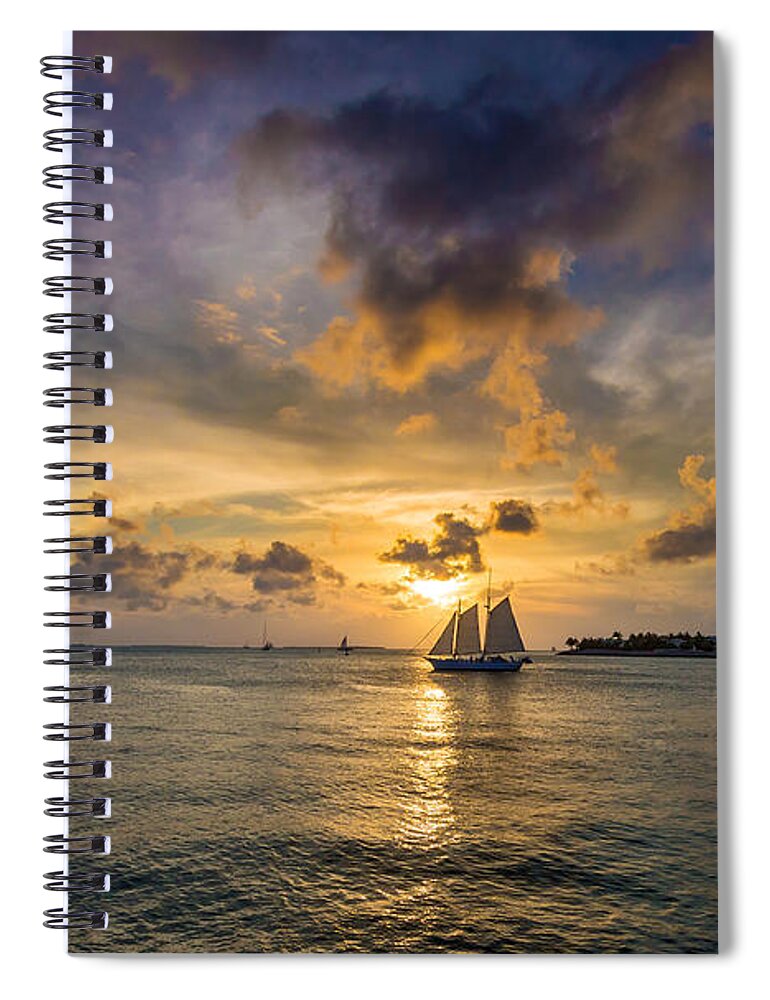 Key Spiral Notebook featuring the photograph Key West Florida Sunset and Sailboat Mallory Square by Robert Bellomy