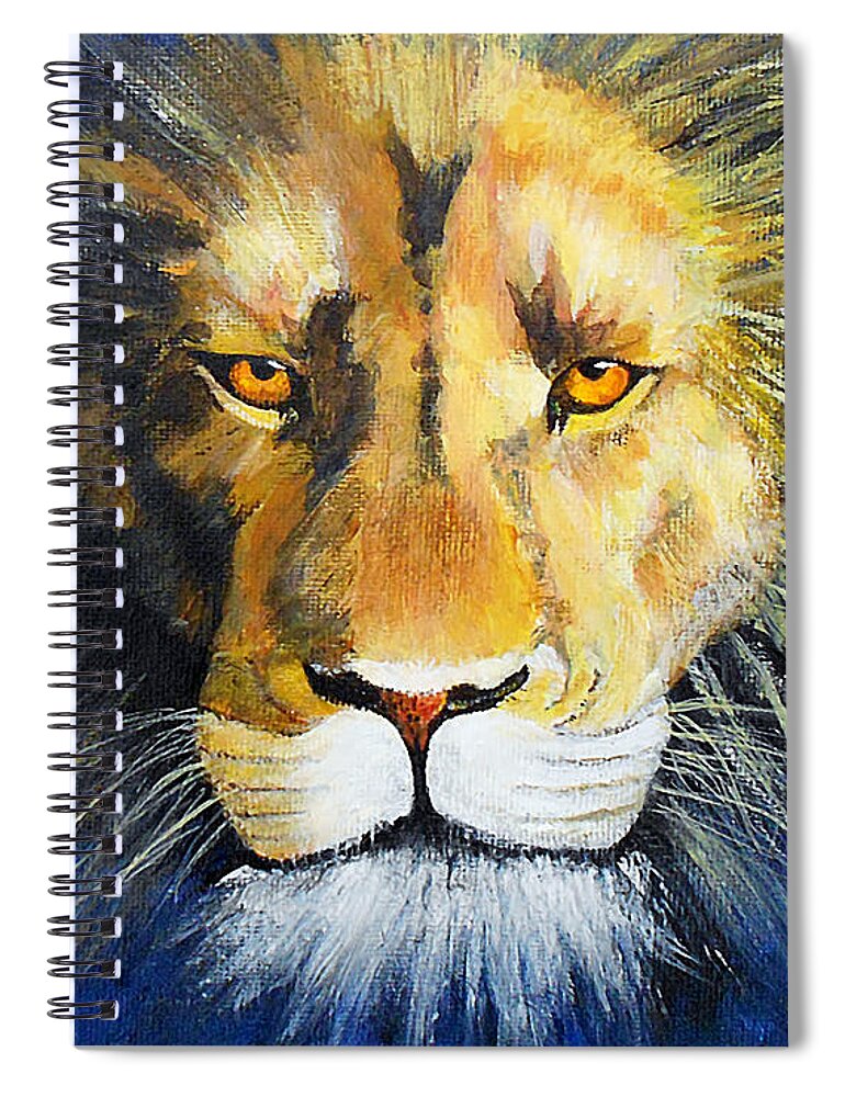Lion Spiral Notebook featuring the painting King Cat by Jamie Frier