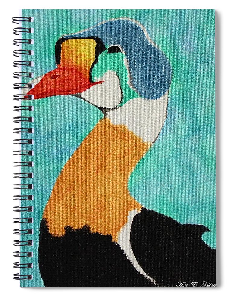 King Eider Spiral Notebook featuring the painting King Eider by Amy Gallagher