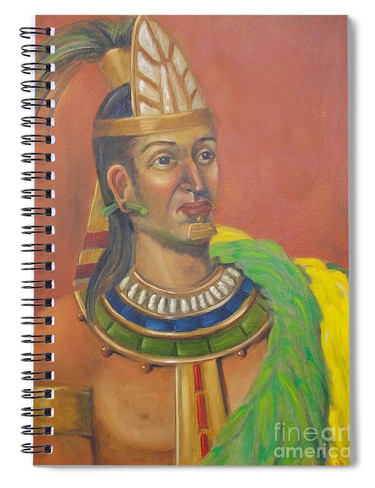 Aztec Spiral Notebook featuring the painting King Topiltzin by Lilibeth Andre