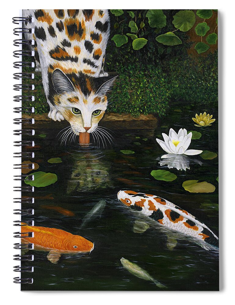 Cat Art Spiral Notebook featuring the painting Kinship by Karen Zuk Rosenblatt
