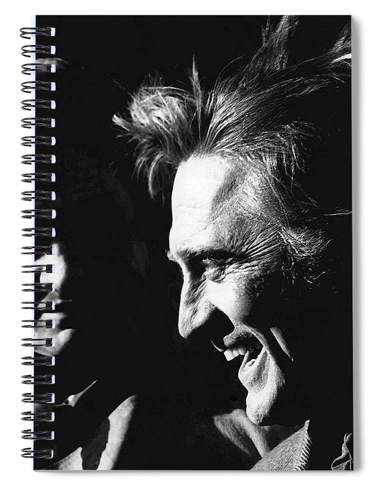Kirk Douglas Laughing Johnny Cash Old Tucson Az Black And White Sunset Paul Newman Hombre The Life And Times Of Judge Roy Bean Spiral Notebook featuring the photograph Kirk Douglas laughing Johnny Cash Old Tucson Arizona 1971 by David Lee Guss