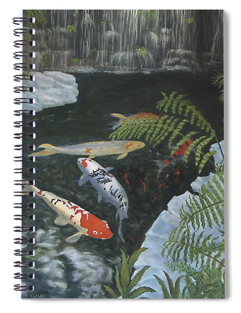 Karen Zuk Rosenblatt Art And Photography Spiral Notebook featuring the painting Koi fish by Karen Zuk Rosenblatt