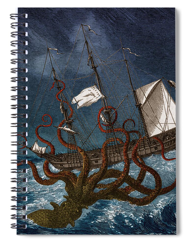 History Spiral Notebook featuring the photograph Kraken Attacking Ship, 1700 by Science Source
